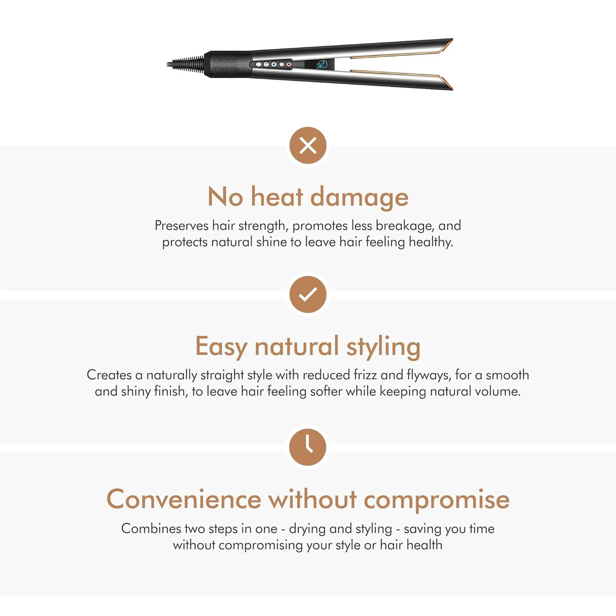 Dyson Airstrait™ HT01-BNBC-IN Hair Straightener with Wet to Dry Styling, No Heat Damage, Airflow Technology & LCD Display (Bright Nickel/Bright Copper) - GulfStore.com