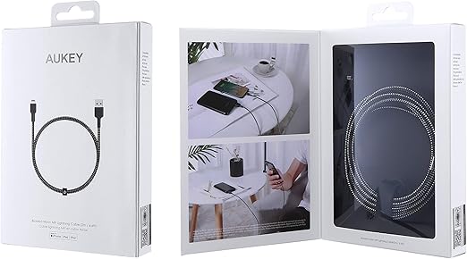 CB-BAL4 BK | Aukey Braided Nylon MFI Lightning Cable - Sync & Charge | 2M / 6.6ft | Black