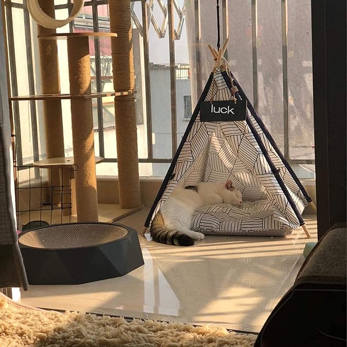 Funcall Pet Teepee Dog& Cat Bed, Portable Pet Tents for Small Dogs or Cats, Puppy Sweet Bed Washable Dog or Cat Houses