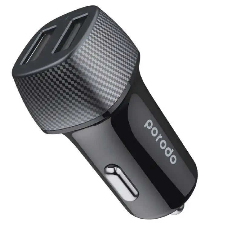 Porodo Dual Port Car Charger 3.4A with Type-C Cable 0.9M (PD-34CCV2C-BK) - Black - GulfStore.com