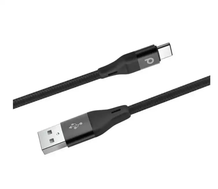 Porodo PD-ACBR22-BKPorodo Braided USB-A to Type-C (3A 2.2m)Black - GulfStore.com