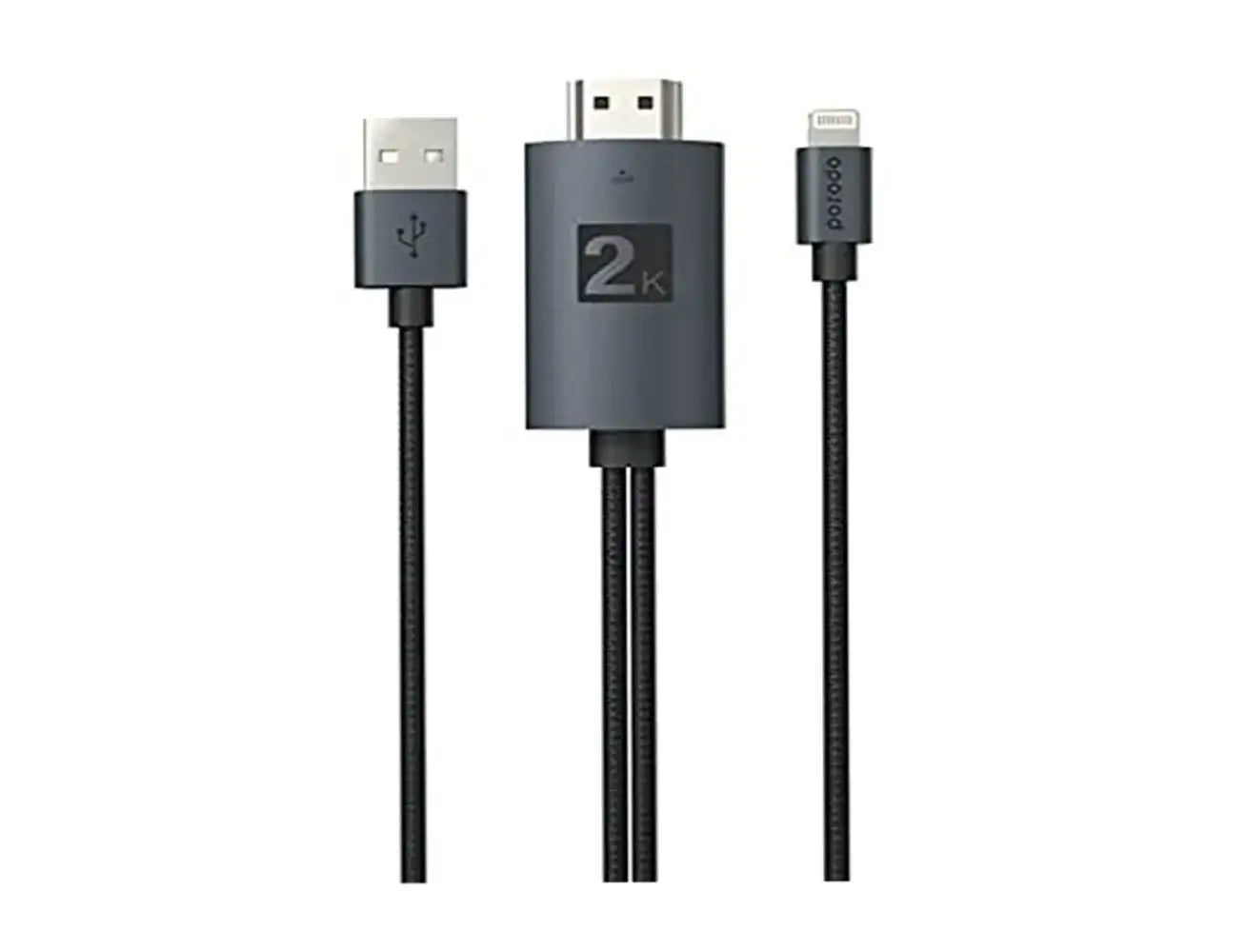 Porodo Braided HDMI Lightning Cable (2m/6.6ft) USB Connection (PD-TRPBTKB-BK) - Transparent/Black - GulfStore.com