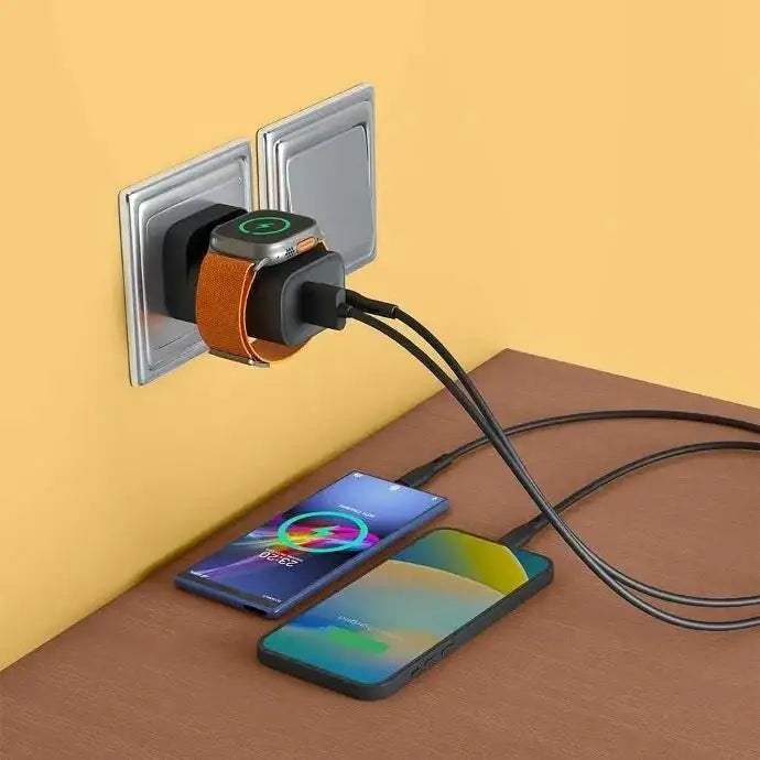 Porodo Dual Port Multi-Device Wall Charger With Integrated Watch Charger - GulfStore.com