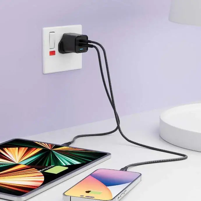 Porodo Dual Port PD + USB-A (35W+18W) Charger with Type-C To Lightning - Black - GulfStore.com