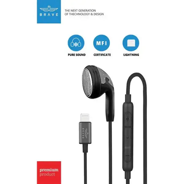 BRAVE Mono Earphone Lightning Black - BBML-715 - GulfStore.com