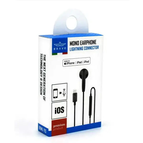 BRAVE Mono Earphone Lightning Black - BBML-715 - GulfStore.com