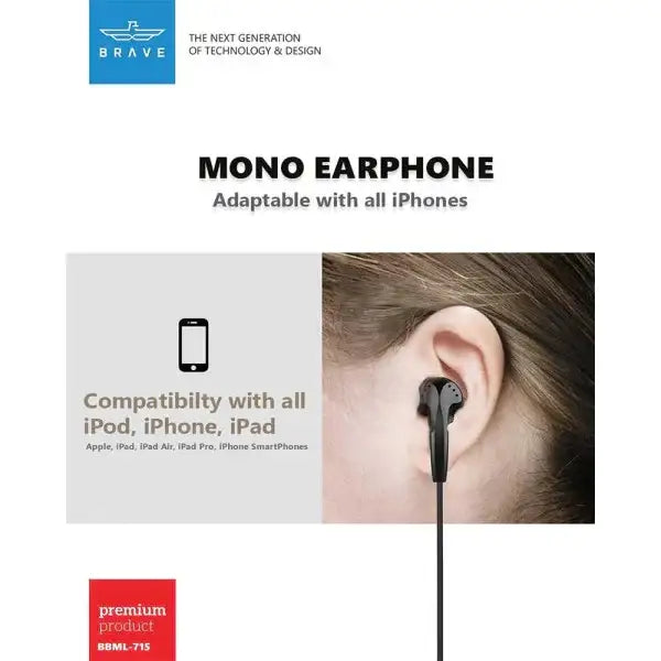 BRAVE Mono Earphone Lightning Black - BBML-715 - GulfStore.com