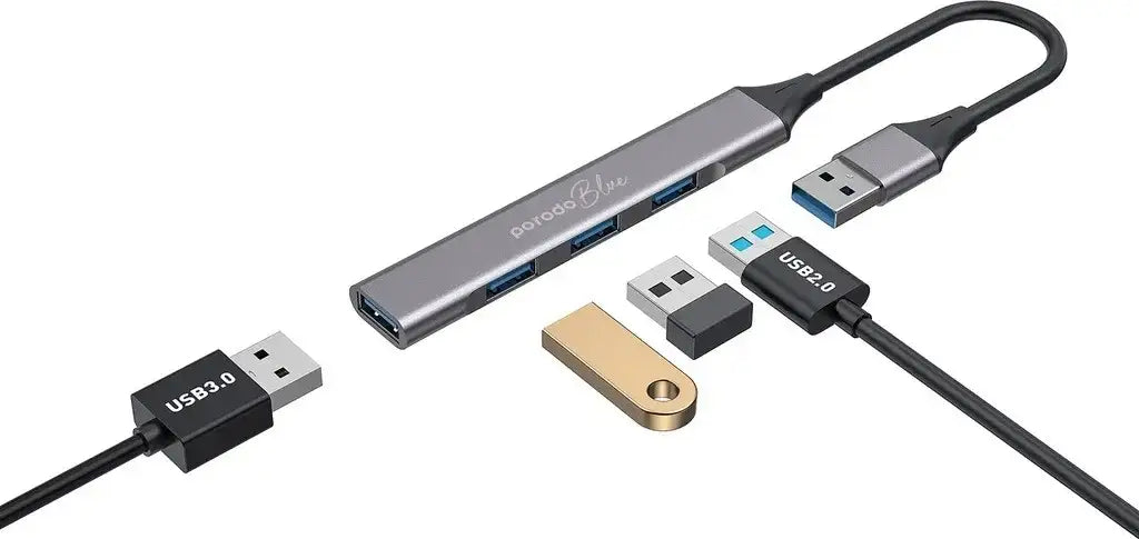 Porodo Blue 4 in1 USB-A Hub to 1 x USB-A 3.0 5Gbps and 3 x USB- A 2.0 480Mbps - GulfStore.com