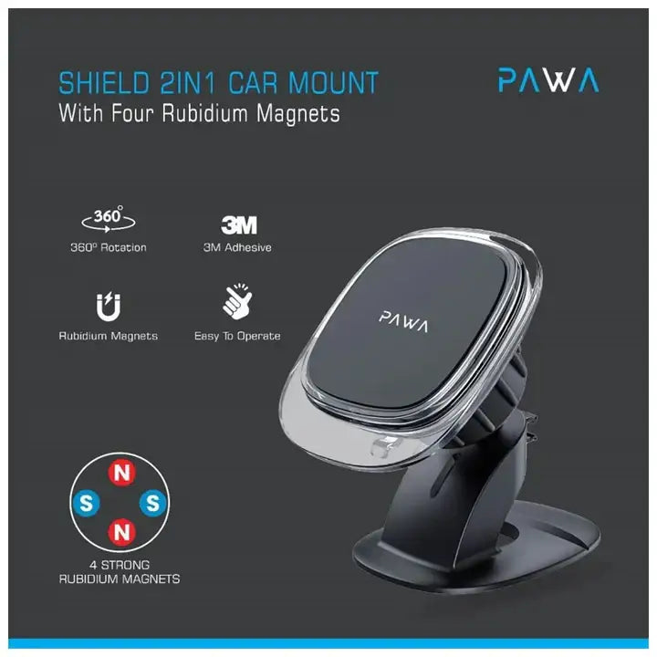 PW-CH214RM-BK | PAWA Magnetic 2IN1 Car Mount with Four Rubidium Magnet | Black - GulfStore.com