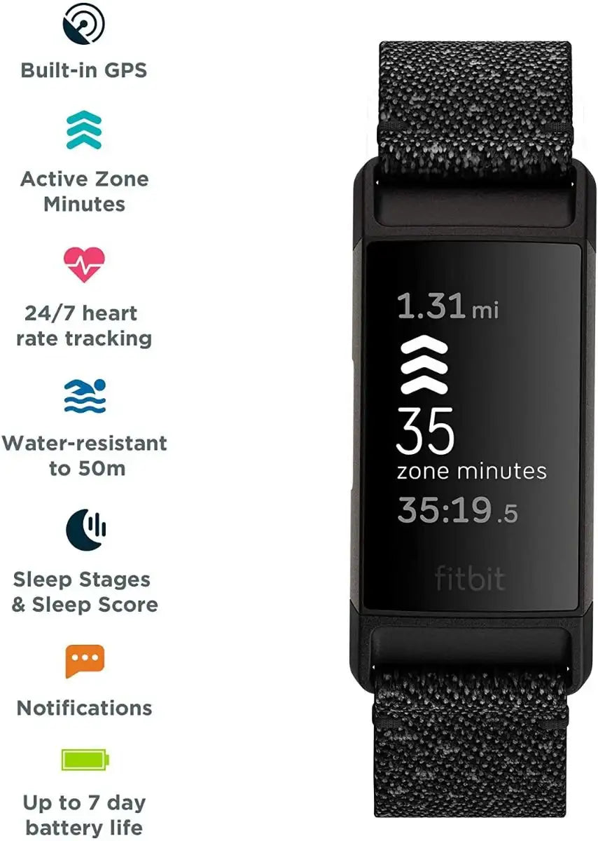 Fitbit Charge 4 Fitness Wristband With GPS (NFC) SE - Granite Reflective Woven/ Black - GulfStore.com