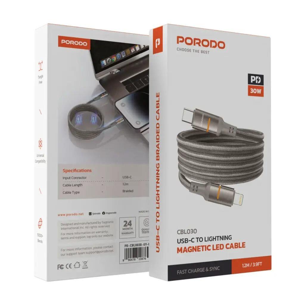 PD-CBL0030-GY-C | Porodo 60W Type-C to Type-C Magnetic Braided Cable