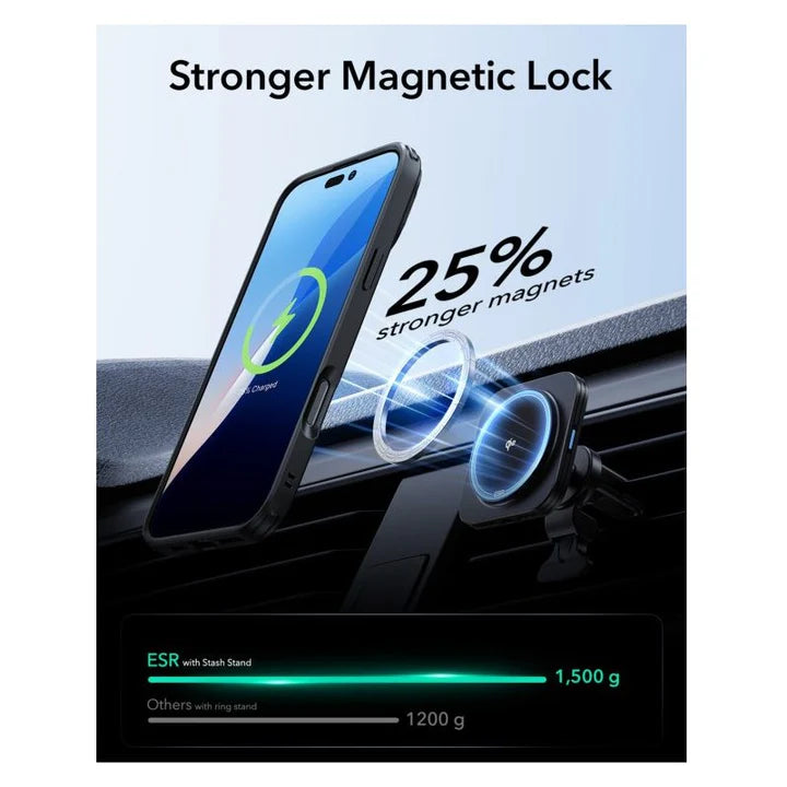 ESR | 1A7500202 | ESR iPhone 16 Pro Max Classic Hybrid (HaloLock) with Stash Stand Case | Clear Black