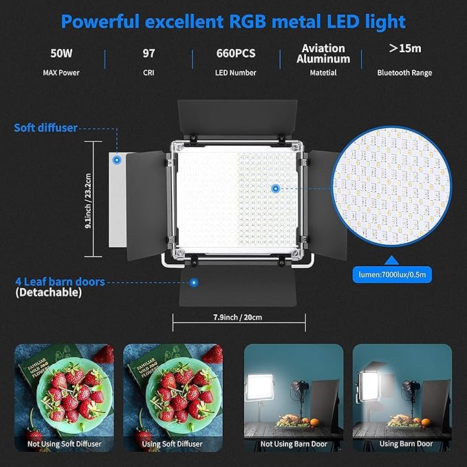 NEEWER 2 Pack 660 PRO RGB LED Video Light with App Control Tripod Stand Kit, Studio Panel Key Lighting for Gaming Streaming Zoom YouTube Webex Photography, 360° Full Color, 50W Dimmable Bi Color