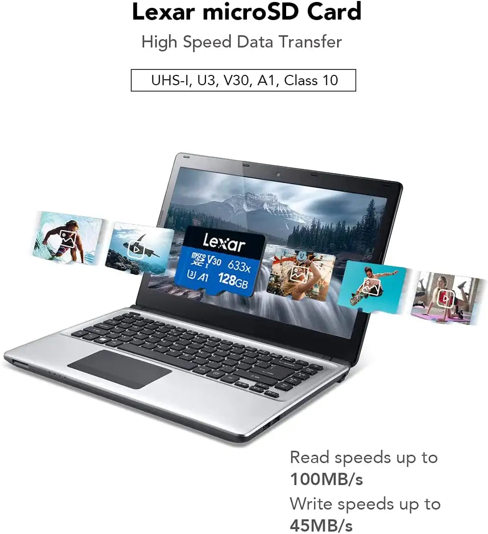 Lexar® High-Performance 633x microSDXC™ UHS-I, up to 100MB/s read 45MB/s write C10 A1 V30 U3 128GB (LSDMI128BB633A) - GulfStore.com