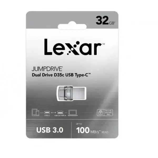 Lexar® Dual Type-C and Type-A USB 3.0 flash drive, up to 100MB/s read , 32GB (LJDD35C032G-BNBNG) - GulfStore.com