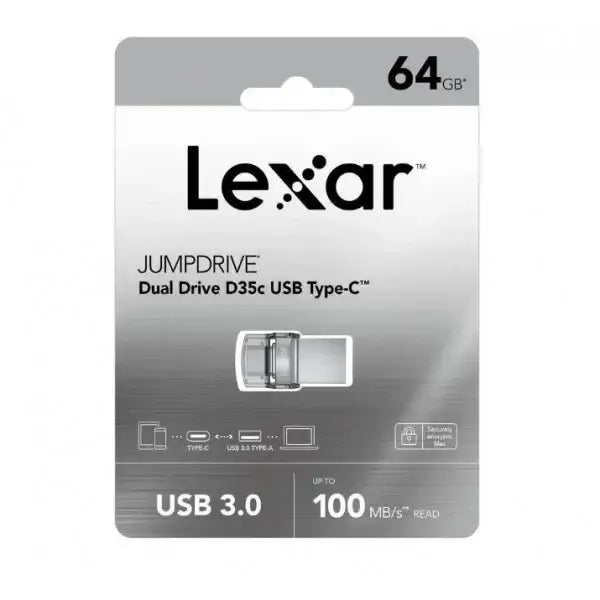 Lexar® Dual Type-C and Type-A USB 3.0 flash drive, up to 100MB/s read , 64GB (LJDD35C064G-BNBNG) - GulfStore.com