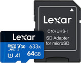 Lexar® High-Performance 633x microSDXC™ UHS-I, up to 100MB/s read 45MB/s write C10 A1 V30 U3 64GB (LMS0633064G-BNNNG) - GulfStore.com