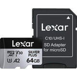 64GB Lexar® Professional SILVER PLUS microSDXC™ UHS-I cards, up to 205MB/s read 100MB/s write C10 V30 U3 - GulfStore.com