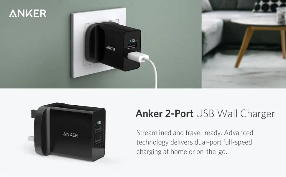 Anker 24W 2-Port USB Charger – Black - GulfStore.com