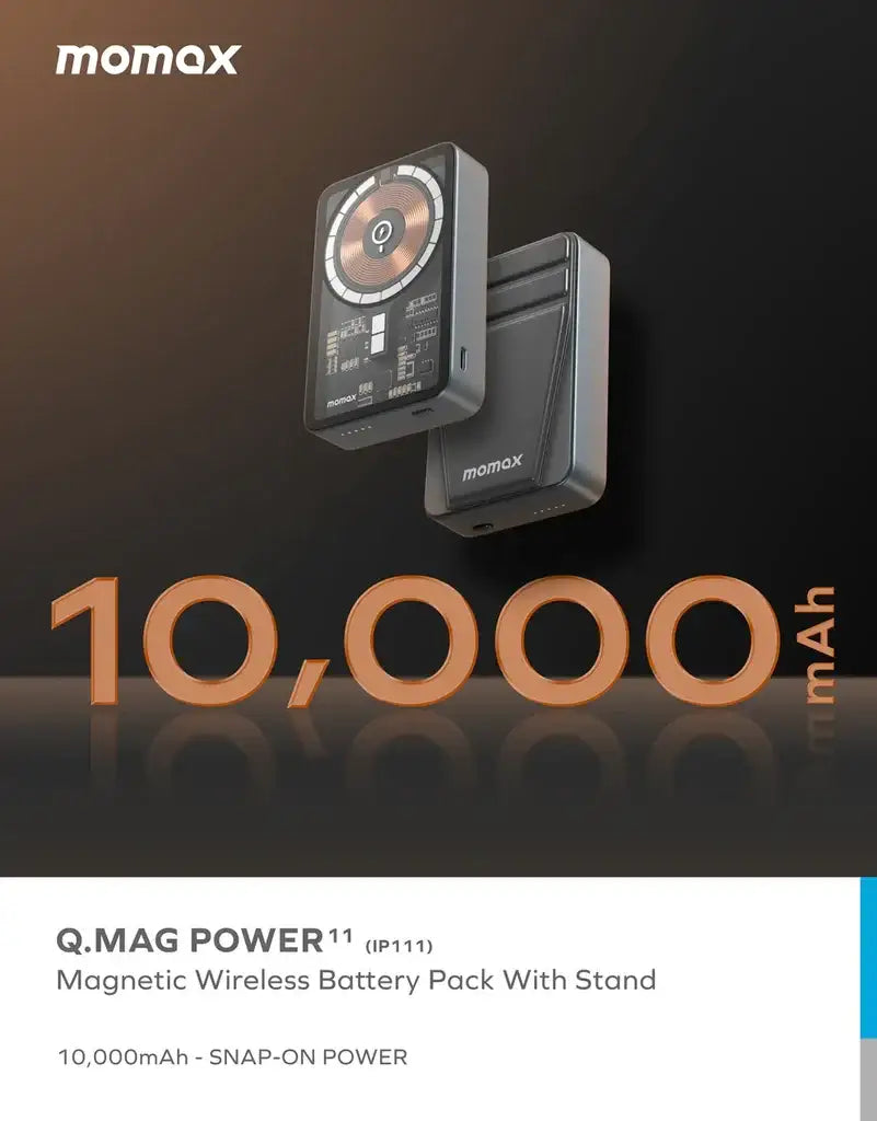 Momax Q.Mag Power 11 10000mAh Magnetic Wireless Battery Pack with Stand - Dark Grey - GulfStore.com