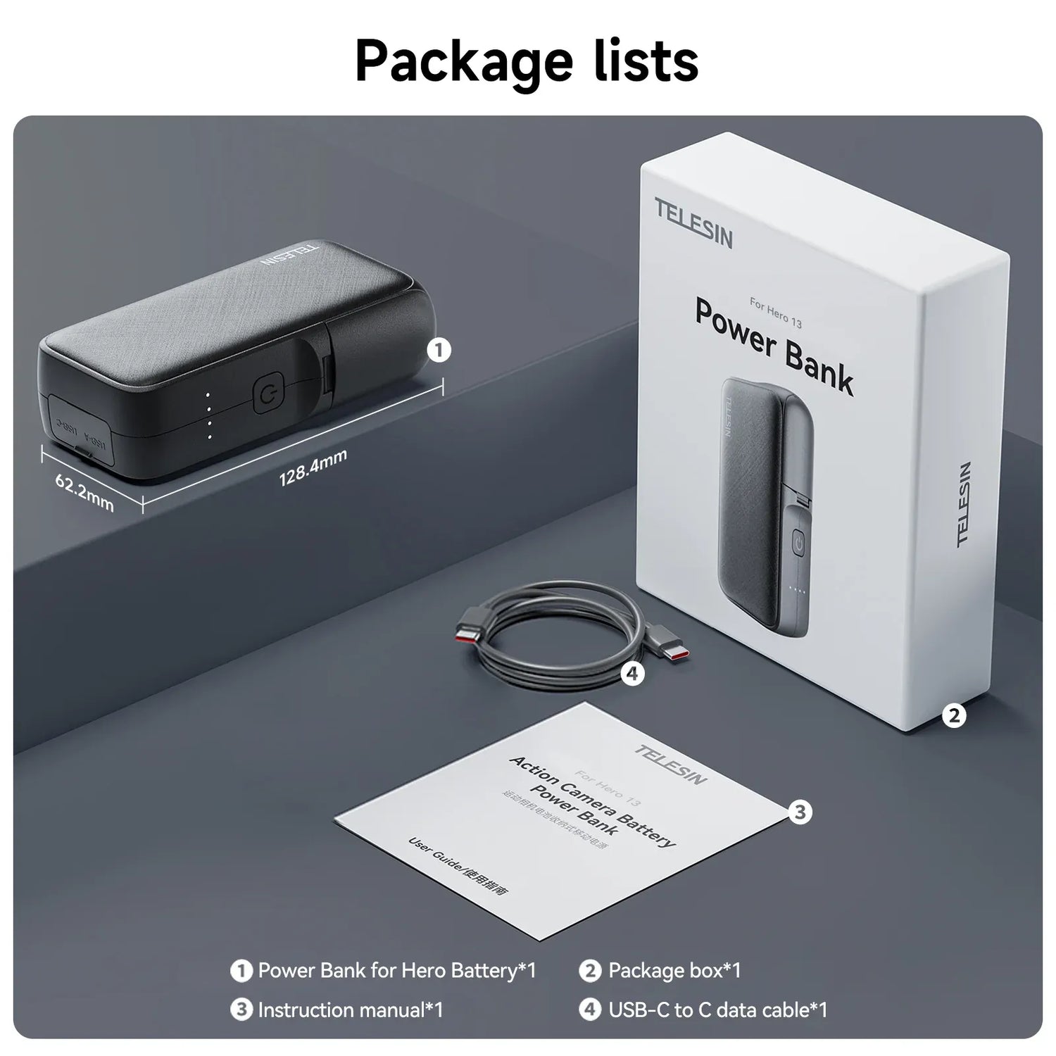 Telesin Power Bank for GoPro Hero 13 battery /Mobile phone etc.