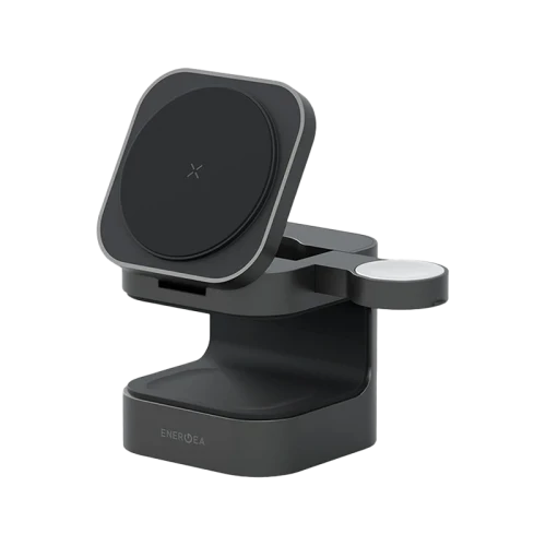 MAG-CUBE-GUN | ENERGEA Magcube | 3-In-1 Foldable Qi2.0 Magnetic Fast Wireless Charger | Gunmetal Black - GulfStore.com