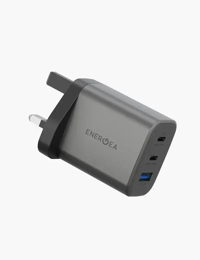 ENERGEA | Ampcharge 2-Port USB-C And 1-Port USB-A 65W GaN Wall Charger | Gun metal - GulfStore.com