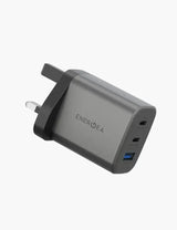 ENERGEA | Ampcharge 2-Port USB-C And 1-Port USB-A 65W GaN Wall Charger | Gun metal - GulfStore.com