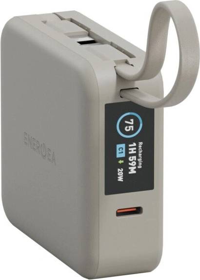 MP-MINIPLUS-SND | انيرجيا ماج باك ميني بلس | باور بانك لاسلكي 10000 مللي أمبير مع كابل وشاشة USB-C مدمجين | رملي