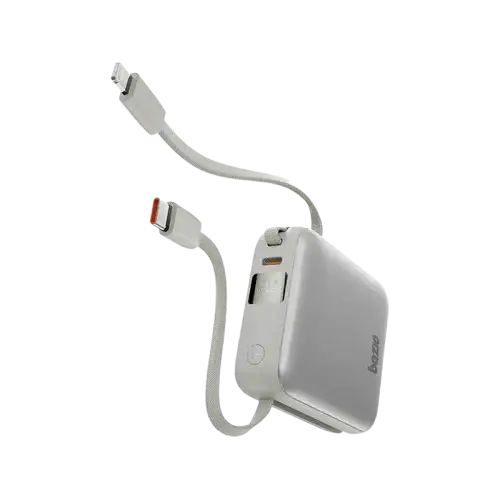 BAZIC GOPOWER FUSION MINI 10K, 3IN1 10000MAH POWERBANK WITH BUILT-IN USB-C AND LIGHTNING CABLE - PEBBLE - GulfStore.com