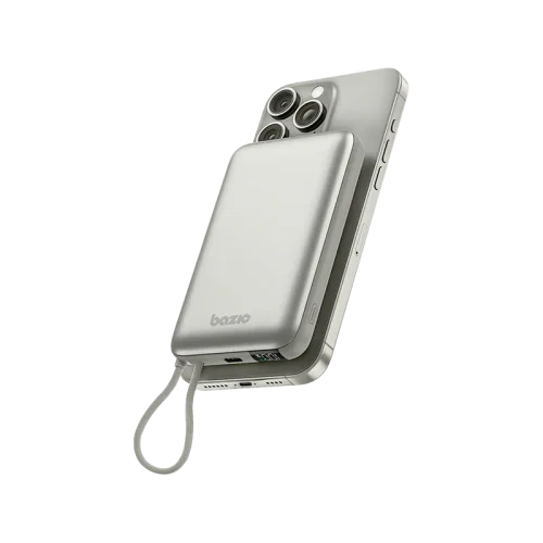 BAZIC GOPOWER FUSION MAG 10K, MAGSAFE POWERBANK WITH BUILT-IN USB-C CABLE - PEBBLE
