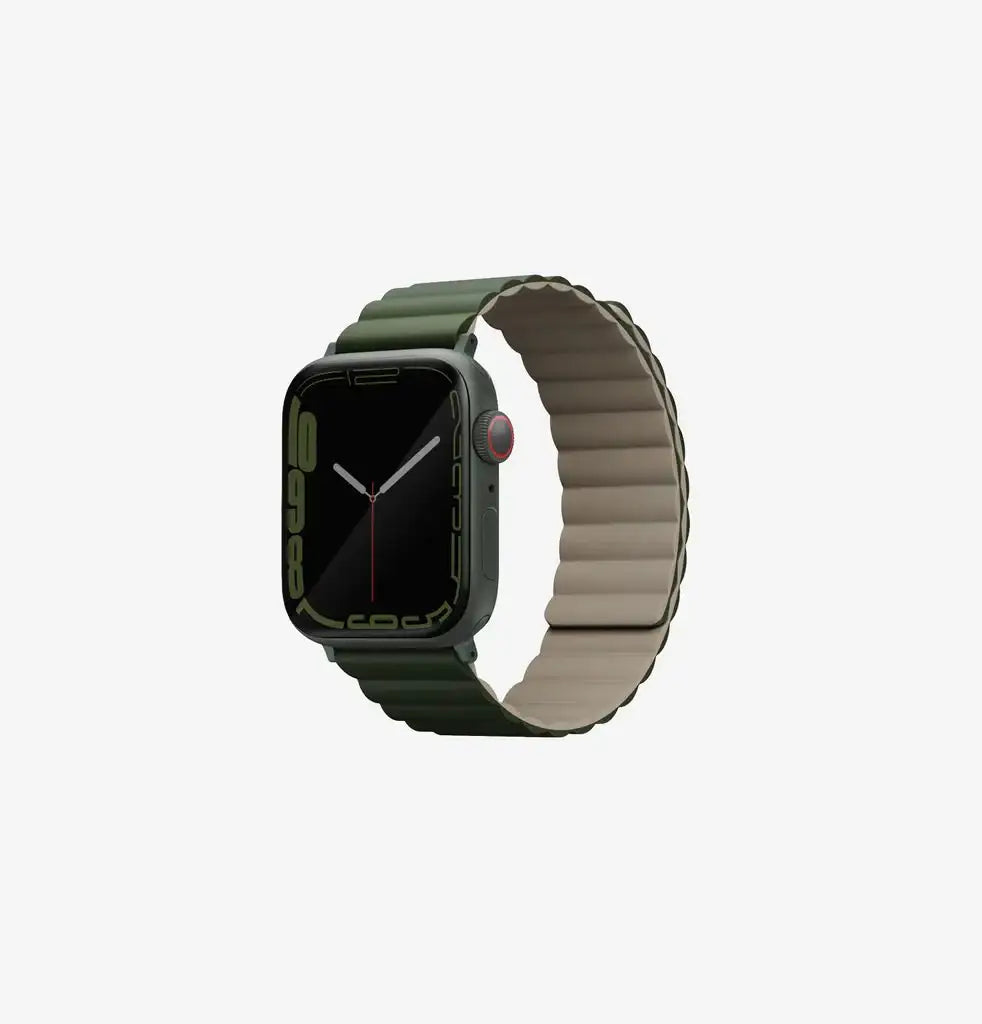 UNIQ REVIX REVERSIBLE MAGNETIC APPLE WATCH STRAP 49/45/44/42MM - MOSS GREEN/TAN - GulfStore.com