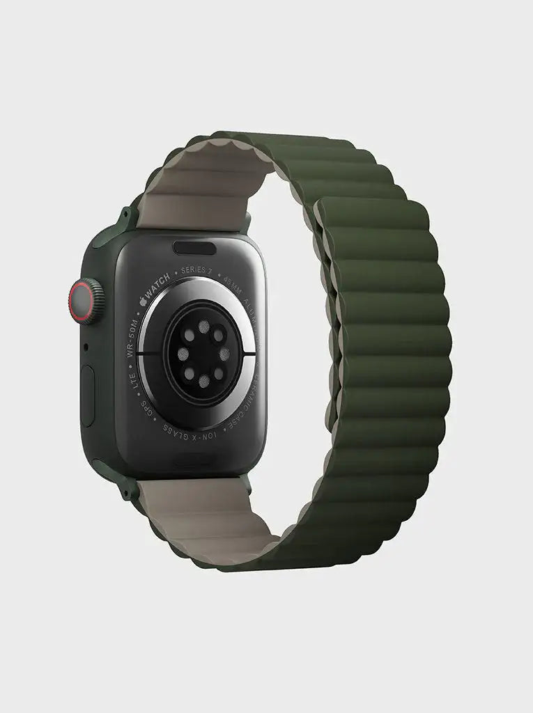 UNIQ REVIX REVERSIBLE MAGNETIC APPLE WATCH STRAP 49/45/44/42MM - MOSS GREEN/TAN - GulfStore.com