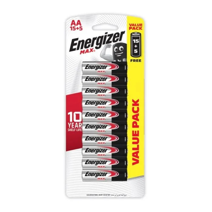 Energizer Max AA Alkaline Batteries – 15+5 Pack (HP15+5)