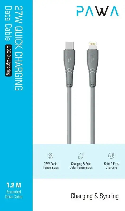 Pawa USB-C to Lightning 27W Quick Charging PVC Cable 1.2m/4ft - GulfStore.com