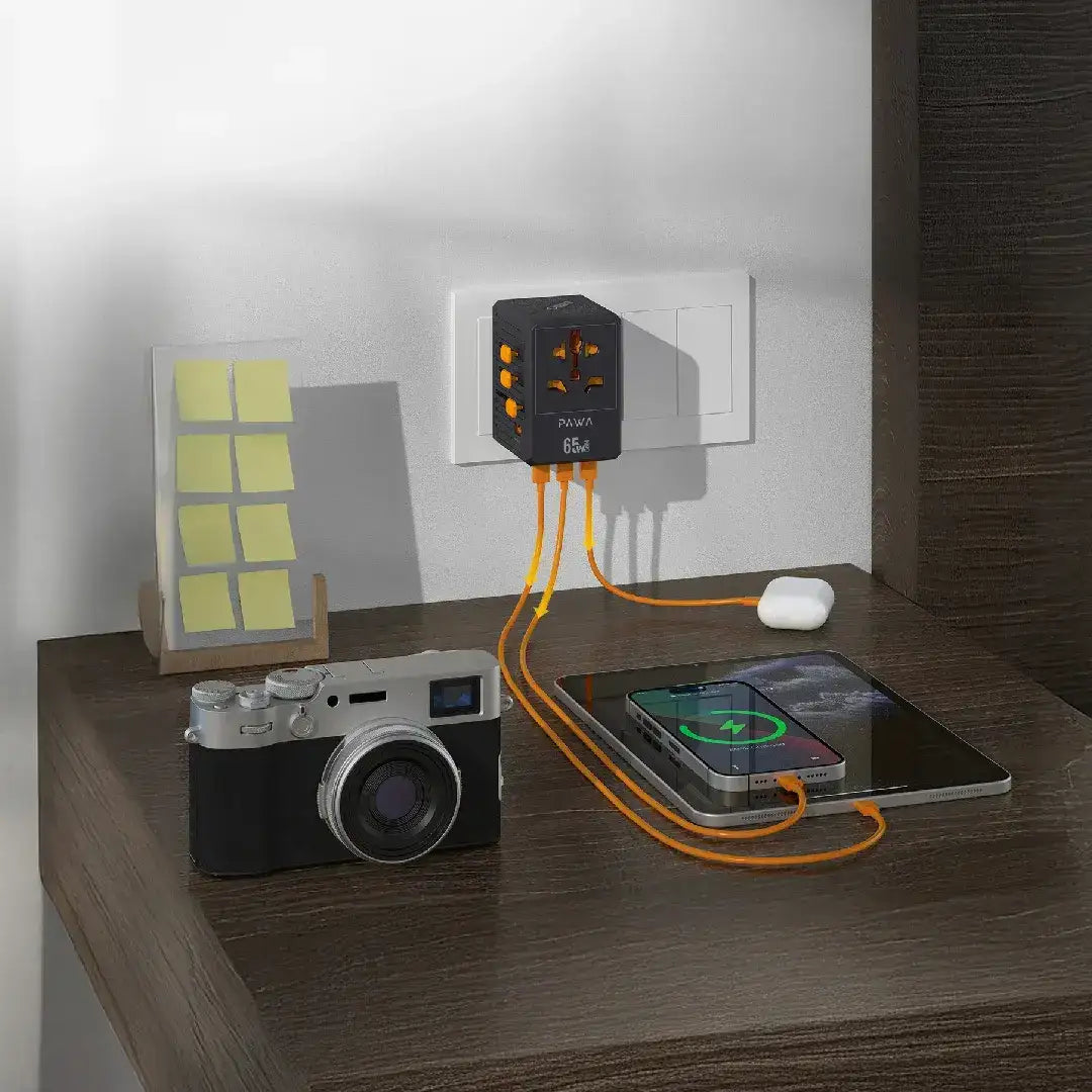 PW-TCUTA65W-BK | PAWA Universal Gan 65W Travel Adapter 2500W-4Type-C+1 Usb-A+Ac | Black - GulfStore.com