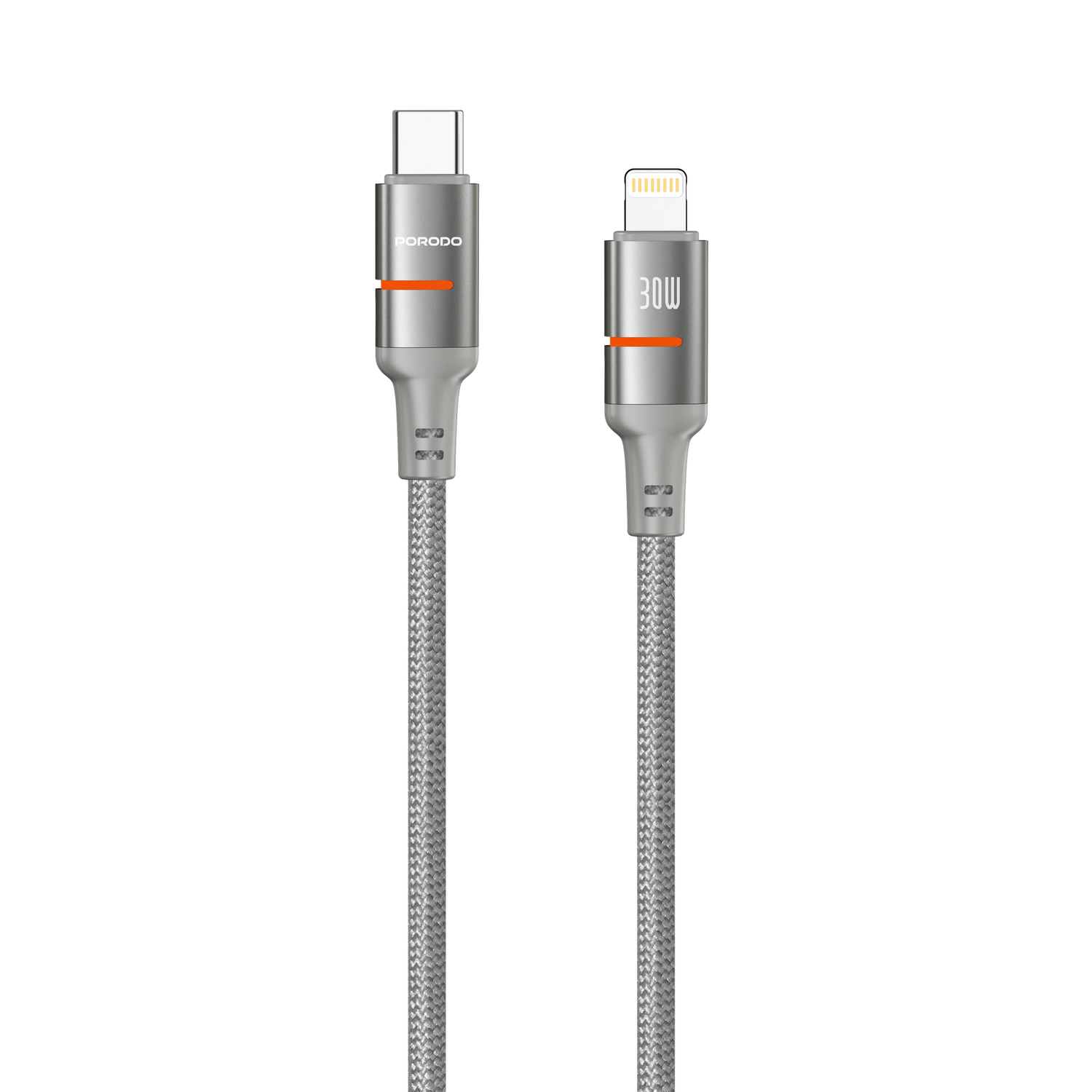PD-CBL0028-GY-L | Porodo USB-C To Lightning LED Light Cable | Gray - GulfStore.com