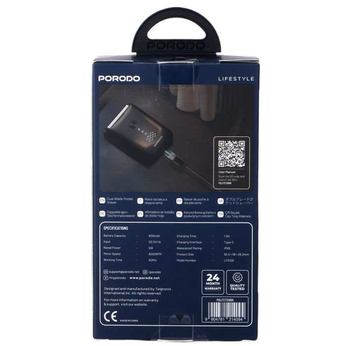 PD-LFST128-BK | Porodo Lifestyle Dual-Blade Pocket Shaver | Black - GulfStore.com