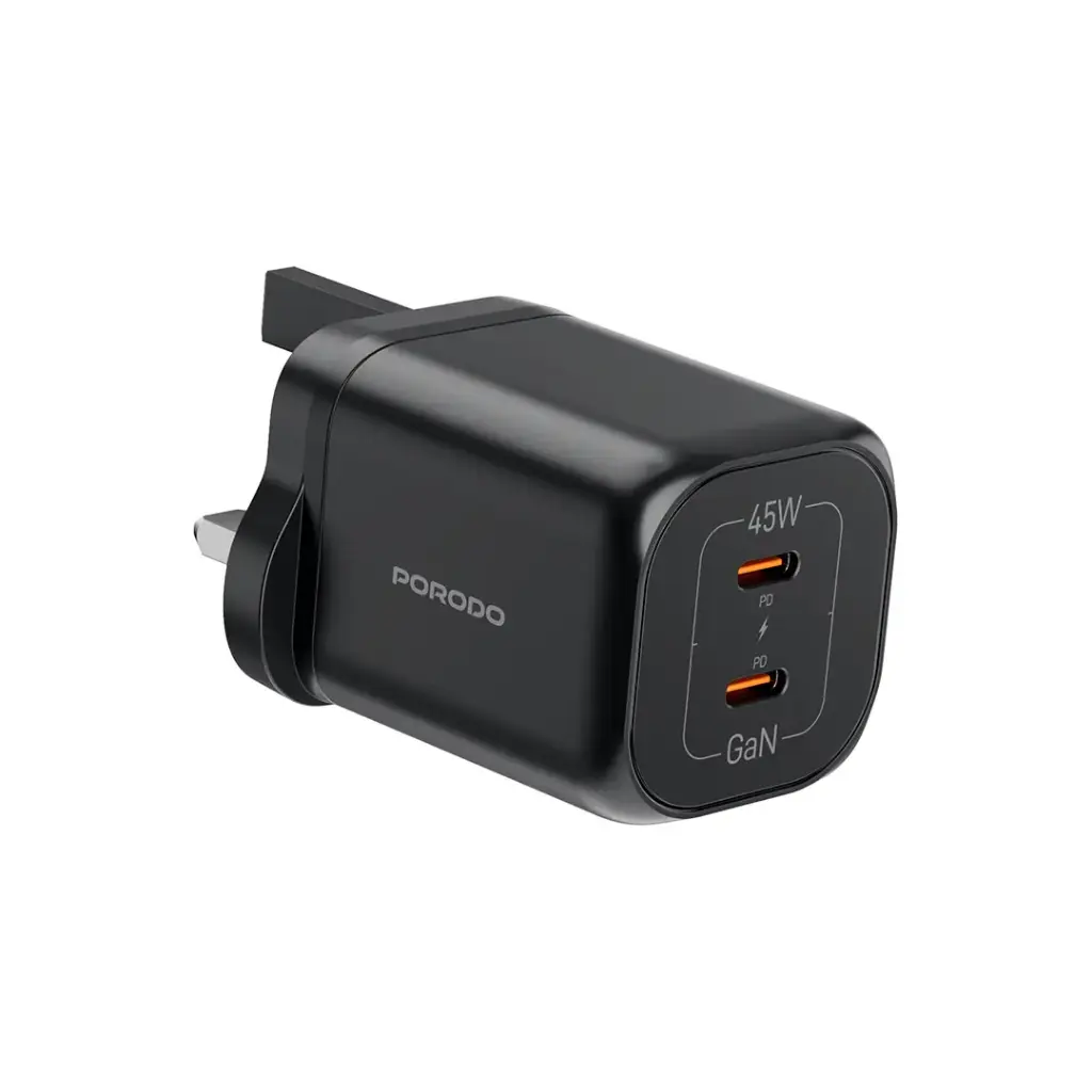 PD-FWCH064-BK | Porodo Dual USB-C Quick Charger | Black - GulfStore.com