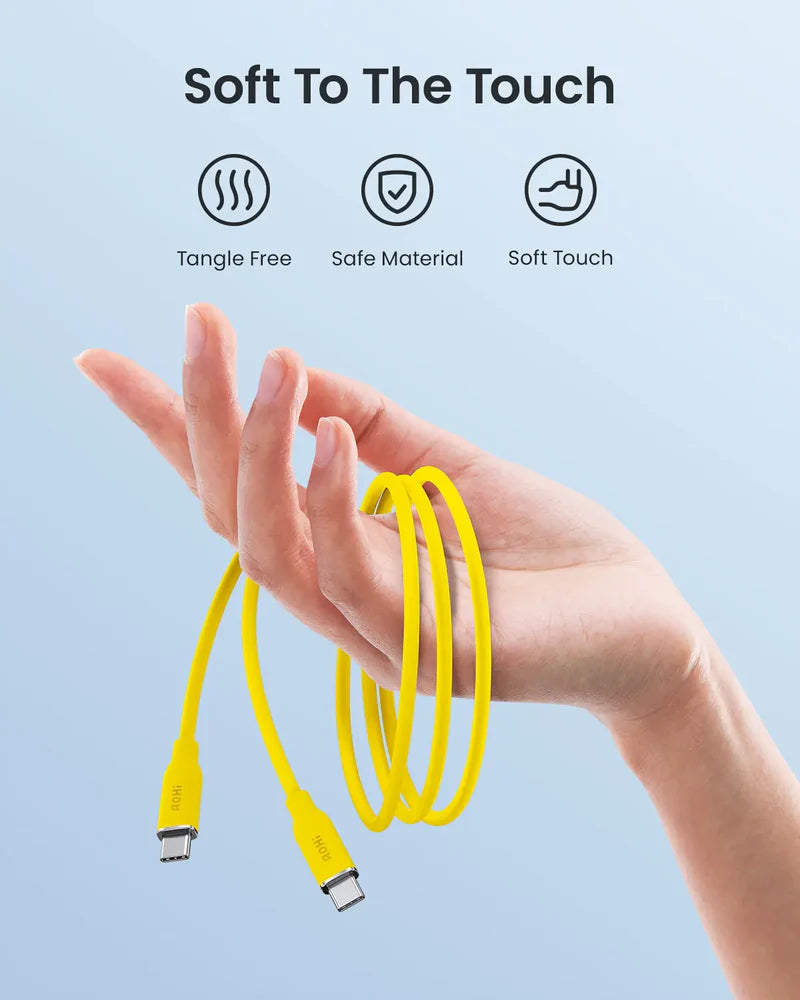 AOHI 140W PD 3.1 USB C to USB C Fast-charging Silky Cable 3.3ft - Yellow
