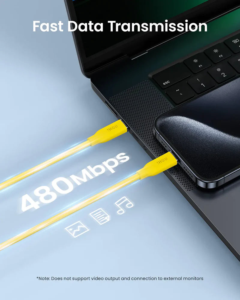 AOHI 140W PD 3.1 USB C to USB C Fast-charging Silky Cable 3.3ft - Yellow