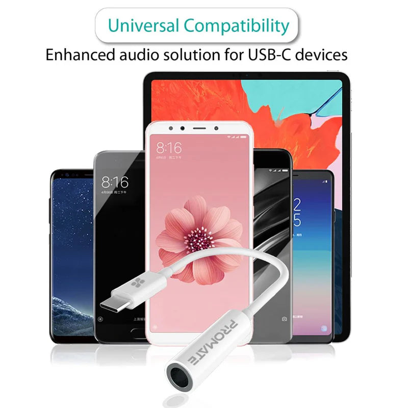 PROMATE Dynamic Stereo USB-C to 3.5mm AUX Adapter