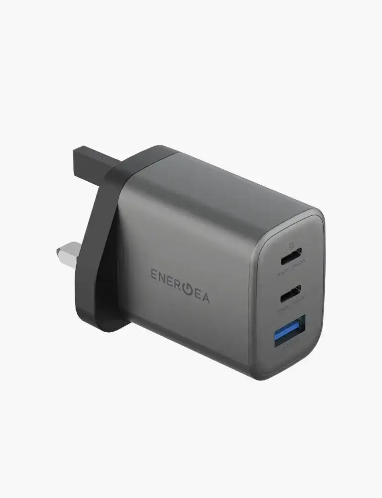 ENERGEA | Ampcharge 2-Port USB-C And 1-Port USB-A 65W GaN Wall Charger | Gun metal - GulfStore.com