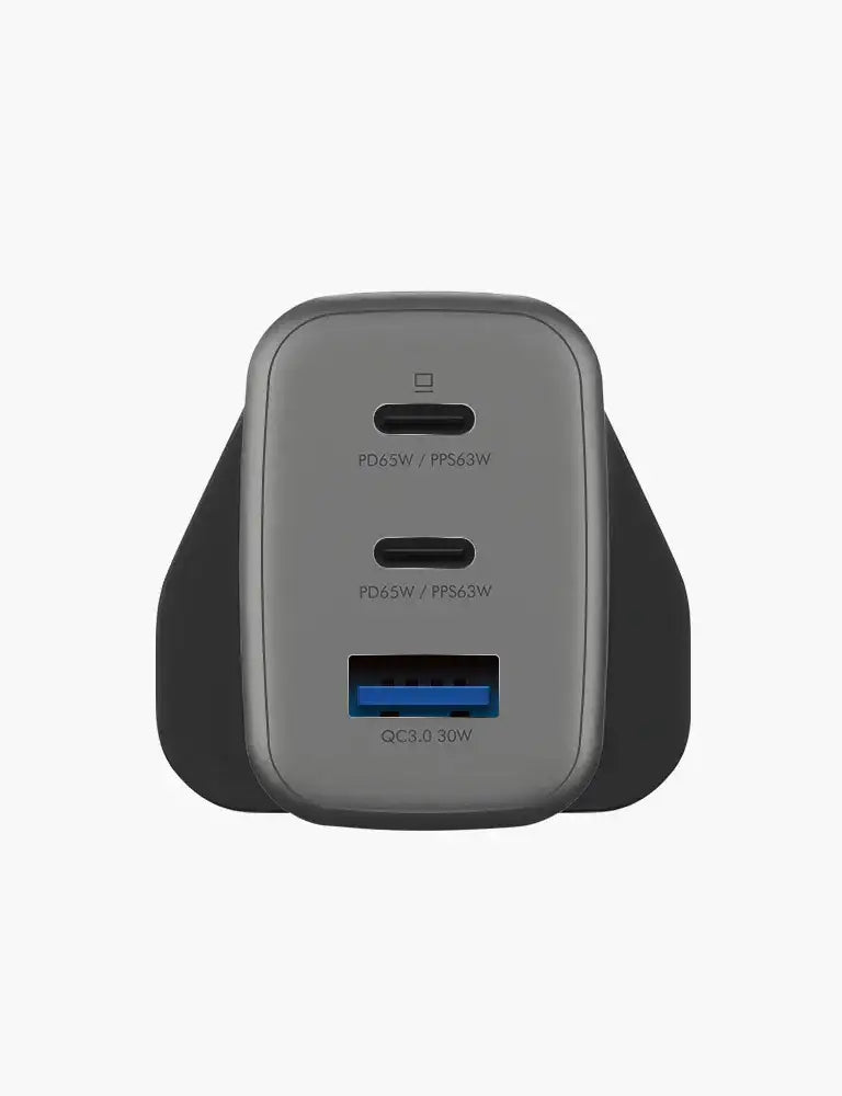 ENERGEA | Ampcharge 2-Port USB-C And 1-Port USB-A 65W GaN Wall Charger | Gun metal - GulfStore.com