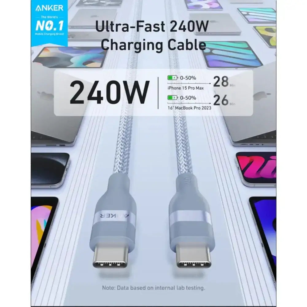 Anker USB-C to USB-C Cable 240W (Upcycled-Braided) (1.8m/6ft) (Blue) - GulfStore.com
