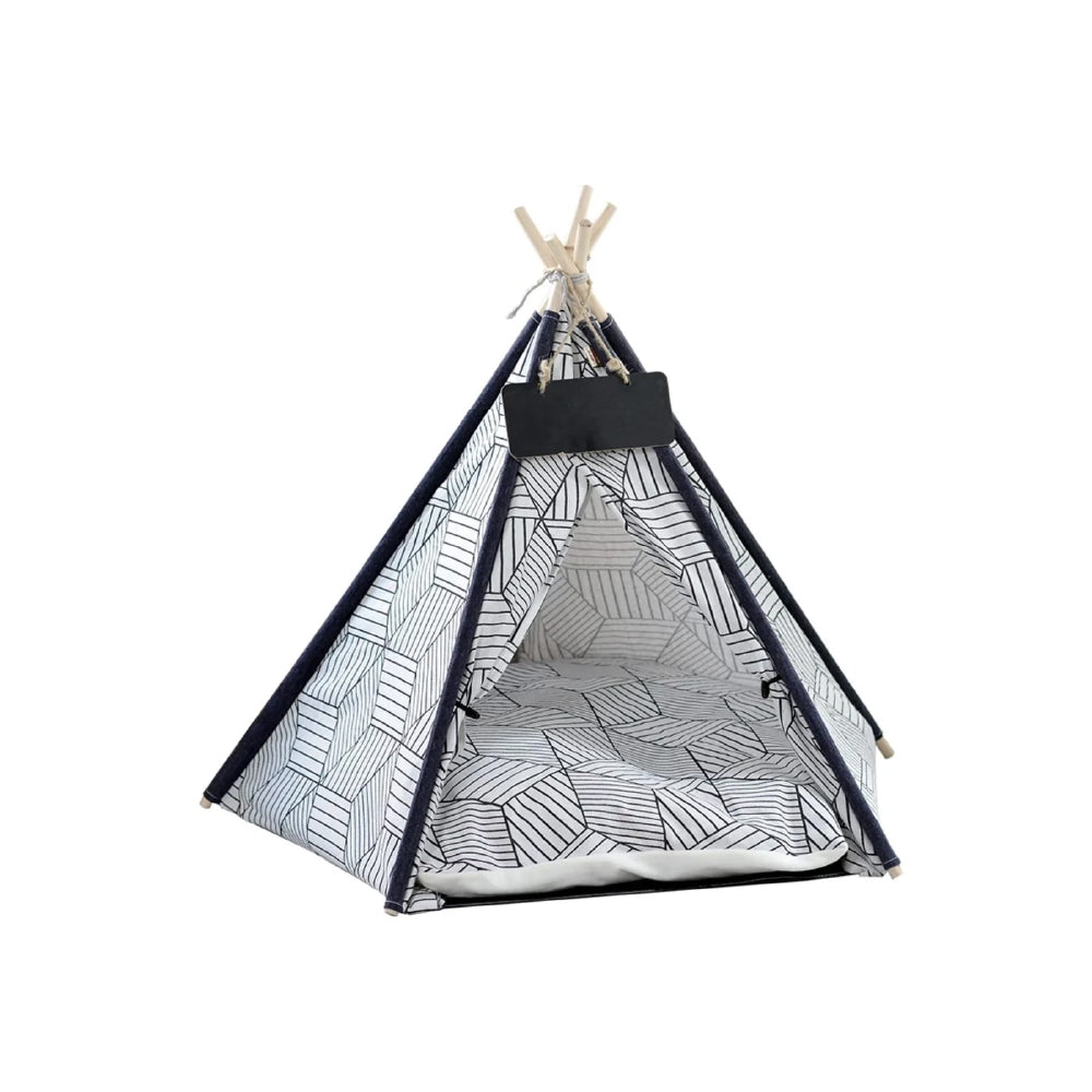 Pet Teepee Tent for Dogs & Cats – White & Black Lines