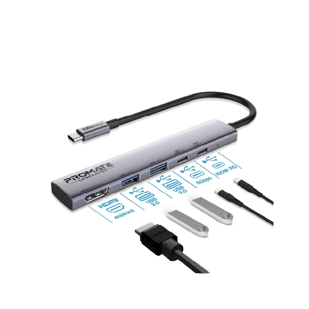 موزع USB-C متعدد الوظائف عالي السرعة من بروميت بدقة 4K بمعدل 60 هرتز مع خاصية توصيل الطاقة بقدرة 100 واط