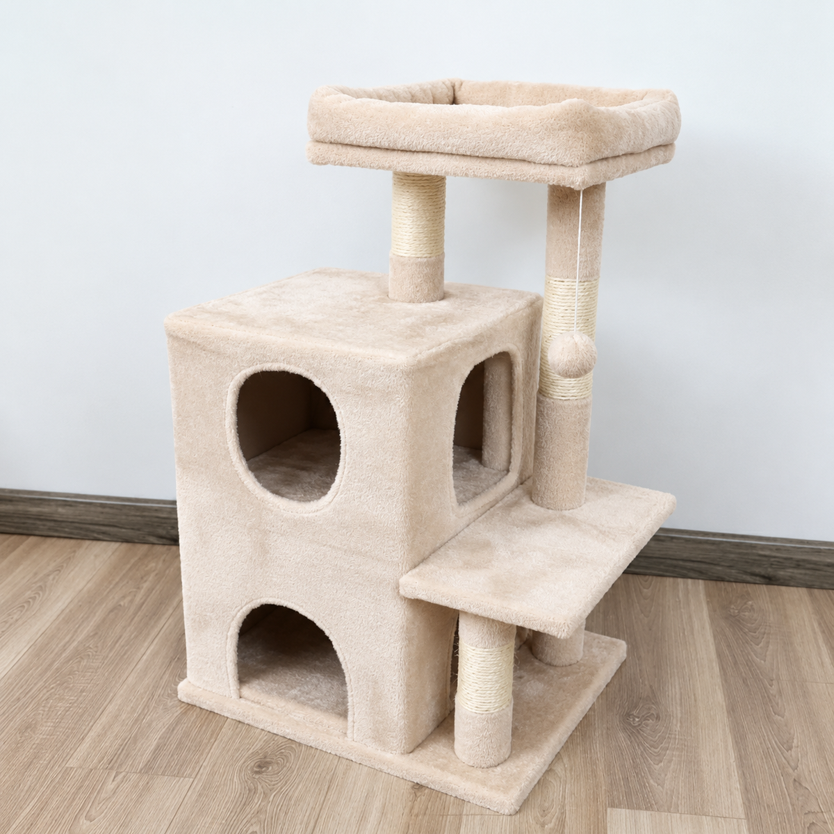 Cat Tree with Hammock & Cozy House – Beige