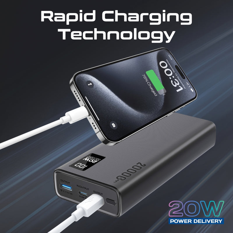 Promate Bolt-20PD+.Black 20000mAh Power Bank with 35W USB-C Power Delivery - GulfStore.com