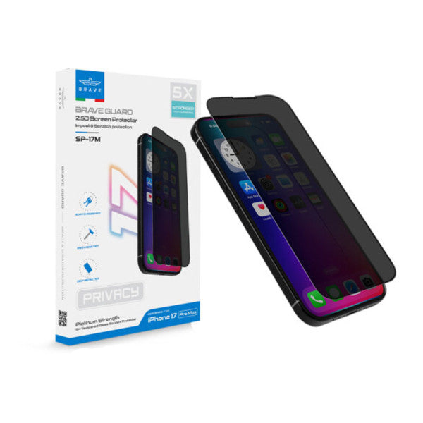 18955 | SP-17M | Brave iPhone 17 Pro Max Privacy Tempered Glass Screen Protector | Privacy